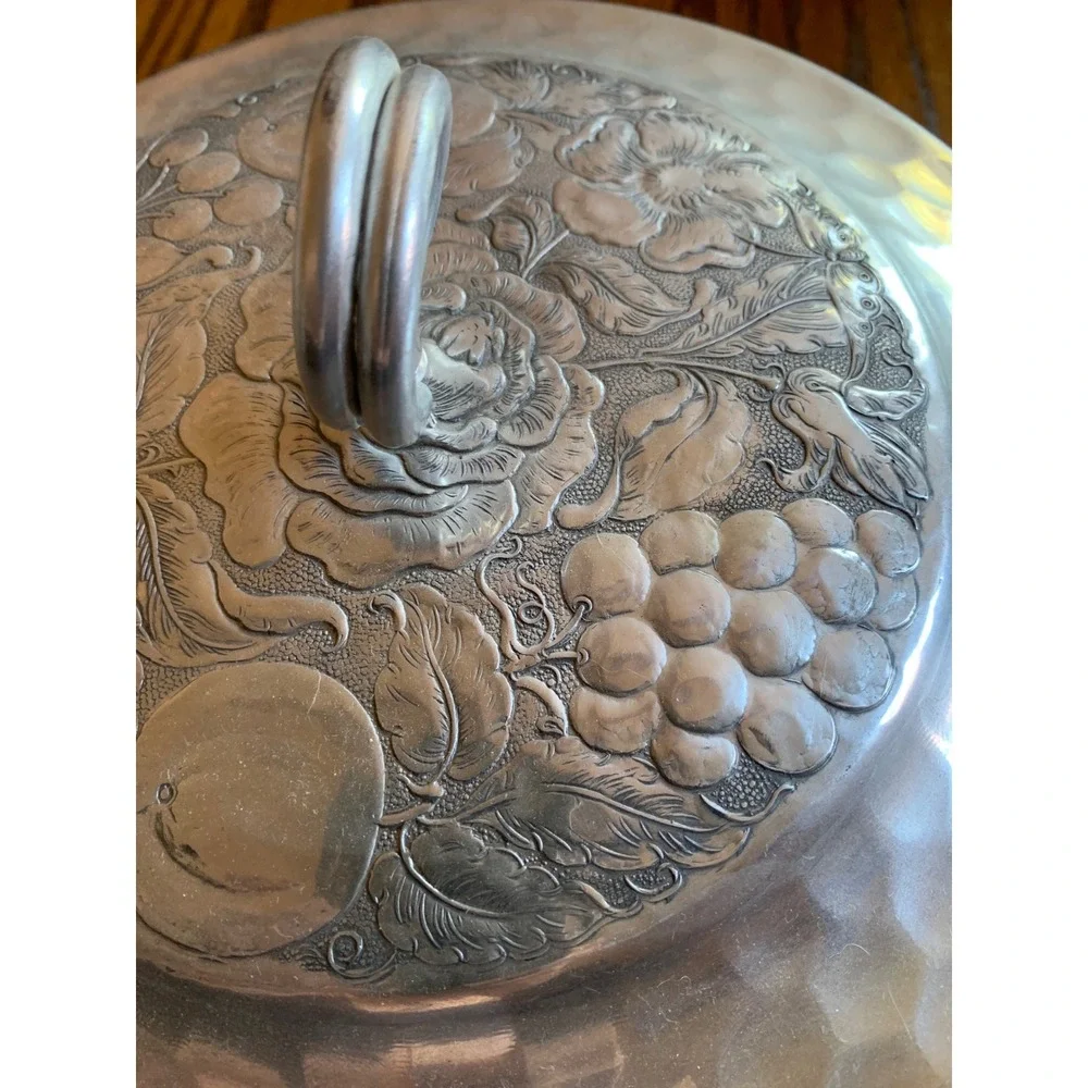 Vintage Hammered Aluminum Casserole Serving Dish with Divided Pyrex Insert 595